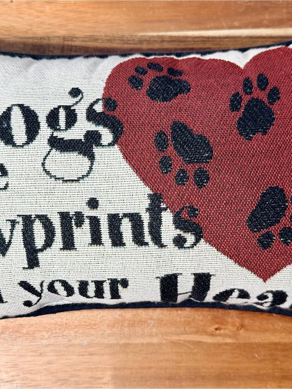 Decorative Dog Pawprint Heart Pillow - Red and Cream